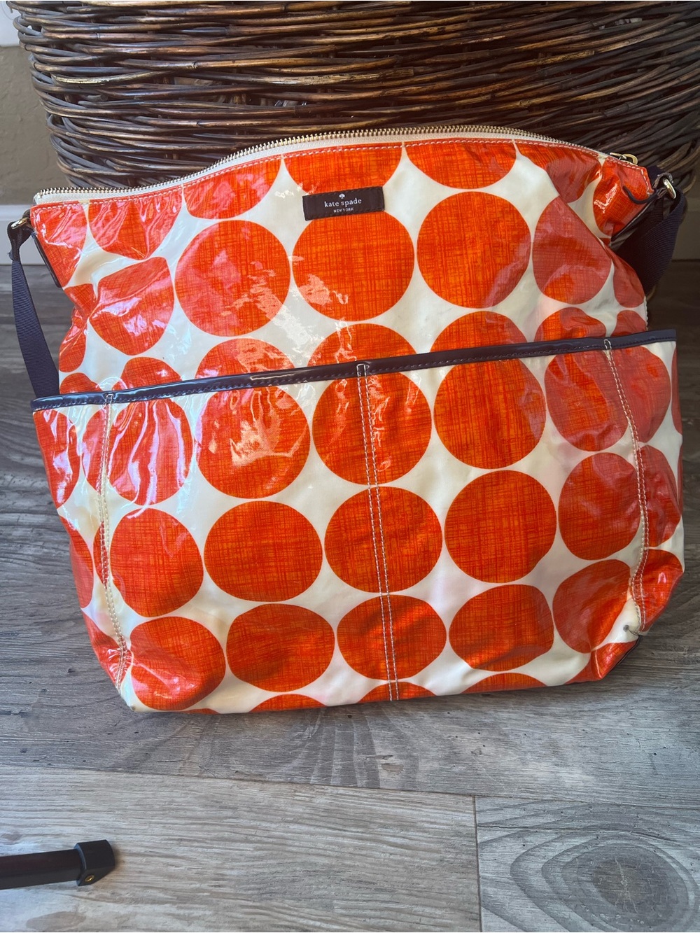 kate spade Orange and White Large Dot Coated Canvas Shoulder Bag